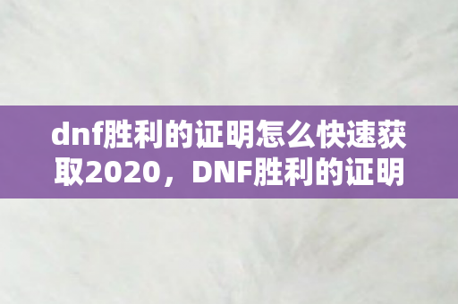 dnf胜利的证明怎么快速获取2020，DNF胜利的证明，揭示其多重用途与意义