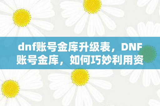 dnf账号金库升级表，DNF账号金库，如何巧妙利用资源，让你的角色财富倍增？