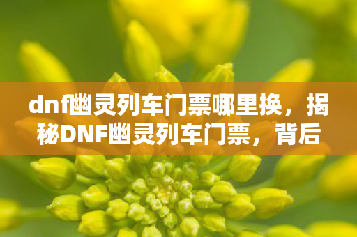 dnf幽灵列车门票哪里换，揭秘DNF幽灵列车门票，背后的故事与获取攻略