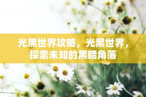 光黑世界攻略,光黑世界,探索未知的黑暗角落 光黑世界攻略,光黑世界,探索未知的黑暗角落
