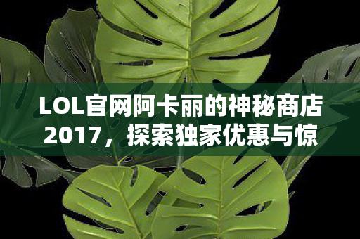 LOL官网阿卡丽的神秘商店2017，探索独家优惠与惊喜