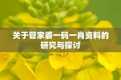 关于管家婆一码一肖资料的研究与探讨