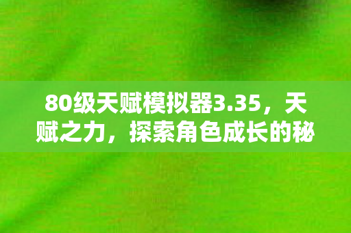 80级天赋模拟器3.35，天赋之力，探索角色成长的秘密—以角色成长至80级为视角