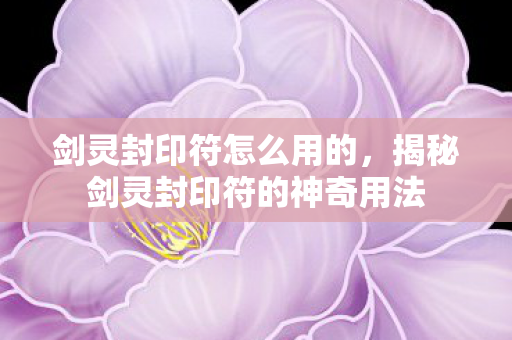 剑灵封印符怎么用的，揭秘剑灵封印符的神奇用法