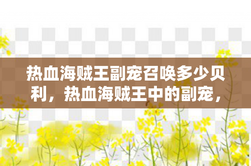 热血海贼王副宠召唤多少贝利，热血海贼王中的副宠，探险伙伴的得力助手