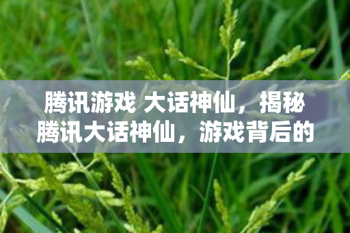 腾讯游戏 大话神仙，揭秘腾讯大话神仙，游戏背后的神秘世界