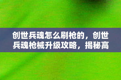 创世兵魂怎么刷枪的，创世兵魂枪械升级攻略，揭秘高效刷枪技巧