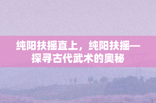 纯阳扶摇直上，纯阳扶摇—探寻古代武术的奥秘