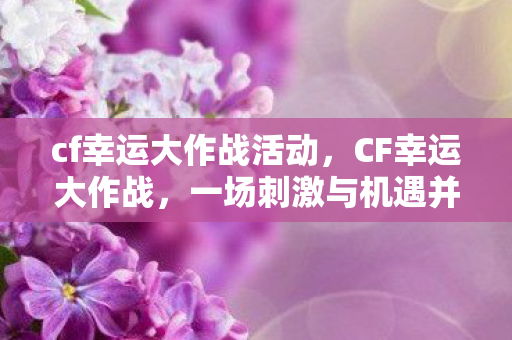 cf幸运大作战活动，CF幸运大作战，一场刺激与机遇并存的冒险之旅