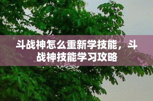 斗战神怎么重新学技能，斗战神技能学习攻略
