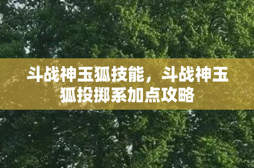 斗战神玉狐技能，斗战神玉狐投掷系加点攻略