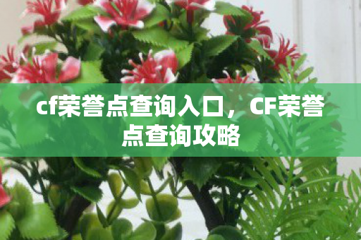 cf荣誉点查询入口，CF荣誉点查询攻略