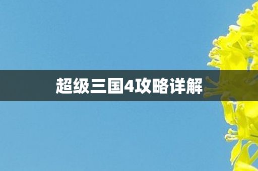 超级三国4攻略详解