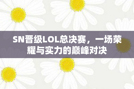 SN晋级LOL总决赛，一场荣耀与实力的巅峰对决
