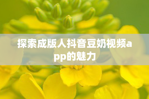 探索成版人抖音豆奶视频app的魅力