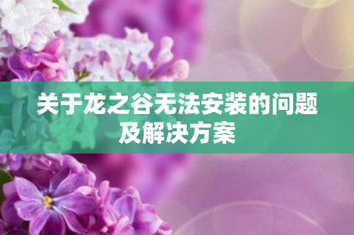 关于龙之谷无法安装的问题及解决方案