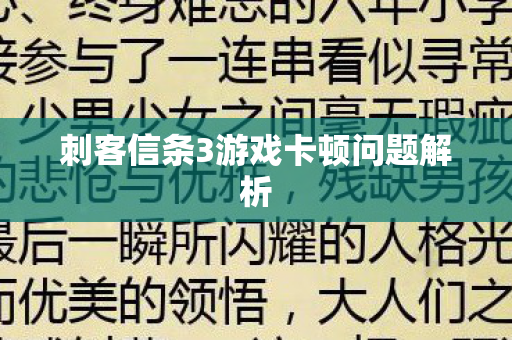 刺客信条3游戏卡顿问题解析