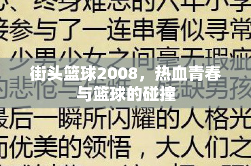 街头篮球2008，热血青春与篮球的碰撞