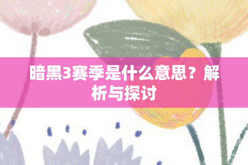暗黑3赛季是什么意思？解析与探讨