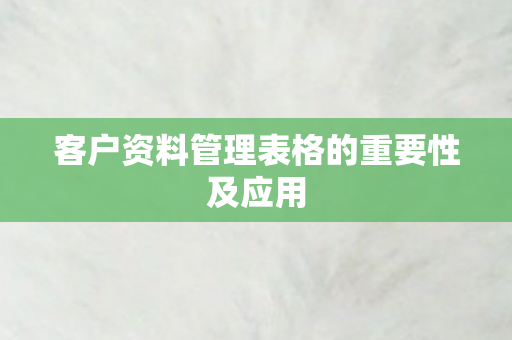 客户资料管理表格的重要性及应用