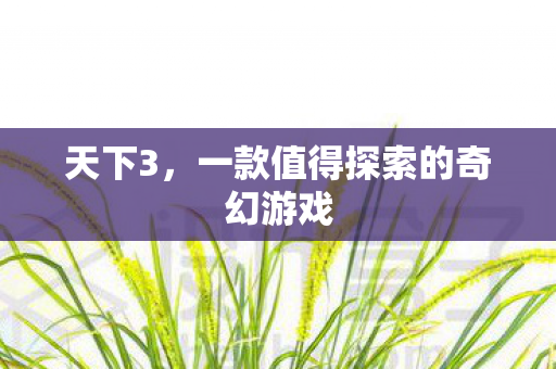天下3，一款值得探索的奇幻游戏