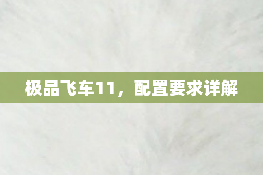 极品飞车11，配置要求详解