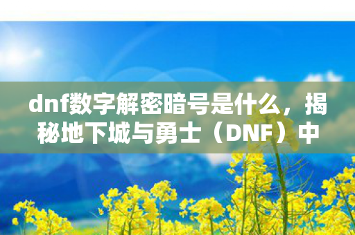 dnf数字解密暗号是什么，揭秘地下城与勇士（DNF）中的数字解密与暗号