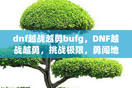 dnf越战越勇bufg，DNF越战越勇，挑战极限，勇闯地下城！