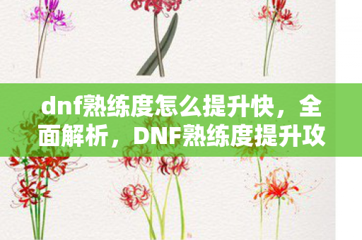 dnf熟练度怎么提升快，全面解析，DNF熟练度提升攻略