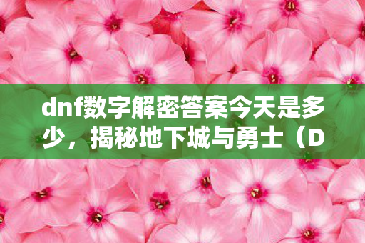 dnf数字解密答案今天是多少，揭秘地下城与勇士（DNF）中的数字解密